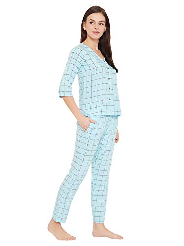 Image of Clovia Women's Rayon Classy Checks Printed Button Shirt & Pyjama Set