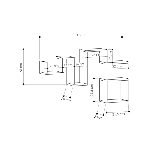 Étagère murale chêne 116 cm Cyllene avec tablette de rangement et rayonnage
