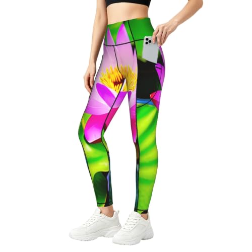 Pantalones de yoga con estampado de loto, bolsillos prácticos y tejido opaco para fitness