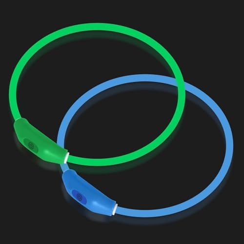 Novkin 2-Pack LED-Hundehalsbänder, leuchtende Hundehalsbänder, wiederaufladbare Hundelichter für Nachtspaziergänge, universelle, Wiederverwendbare Sicherheitshalskette für kleine,