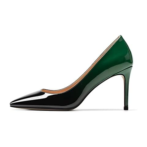 Mettesally Women's Gradient Pointed Toe Pumps Stiletto High Heels Slip on Wedding Party Prom Dress Pumps Shoes Black Green US7.5 Cover