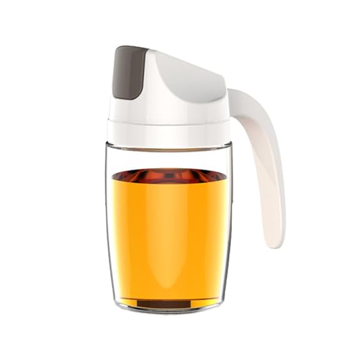 Vilgftyiet Dispensador de aceite y vinagre de vidrio de 300 ml/600 ml con tapa abatible automática y asa para cocina, hornear, barbacoa y freír