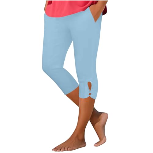 LRMQS Womens Leggings with Pockets Capri Pants for Women Summer Stretch Tummy Control Workout Leggings with Pockets Plus Size Athletic Gym Yoga Pant