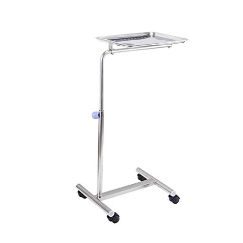 Soporte de bandeja móvil, carrito de acero inoxidable, altura ajustable para equipos médicos y de salón
