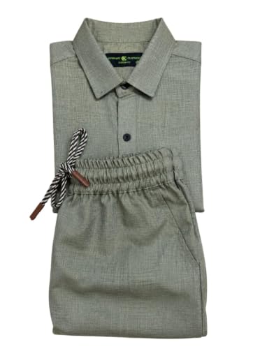 Image of Men's Premium Linen Co-Ord Set | Regular Fit Full Sleeve Solid Shirt with Drawstring Trouser | Breathable Linen Casual Outfit for Summer, Travel, Beach, Vacation & Daily