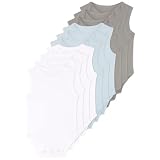 FM London Organic Baby Bodysuit Vests Body de bebé orgánico Bebé-Niños (Pack de 10), Blanco (White/Grey/Blue), 6-9 meses