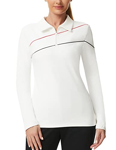 White Golf Shirt Womens Upf 50+ Long Sleeve Tennis Tops Zip Up Collar Shirt For Work Business Casual Xl #TOP3