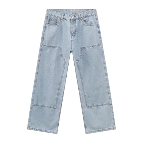 Men's Casual High-Waisted Jeans, Trendy Straight Cut, Distressed Baggy Denim Pants