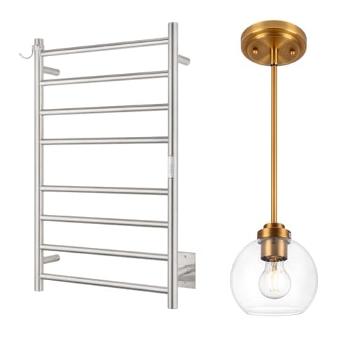 NORTTA Wall Mounted Towel Warmer 8 Bars with Plug-in and Hardwired Options 3 Working Modes Brushed and NORTTA Pendant Lights for Kitchen Island Cover