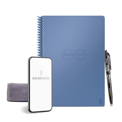 Image of Rocketbook Core Reusable Spiral Notebook, Executive Size 6x8.8, Steel Blue - Dotted Pages, App-Connected, Erasable, Durable Cover, Ideal for School, Work, and Creative Projects