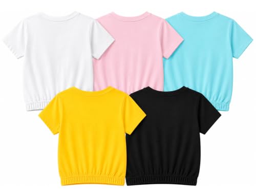 Image of Kuchipoo Girls Cotton Crop Top | Half Sleeve Graphic Printed Summer T-Shirt with Elastic Waist | Soft & Breathable Casual Wear for Kids | Pack of 5