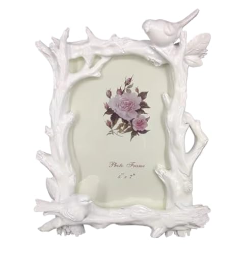 Marco decorativo con flores talladas en resina blanca y borde de pájaro de lujo ESTDKMNOS 2