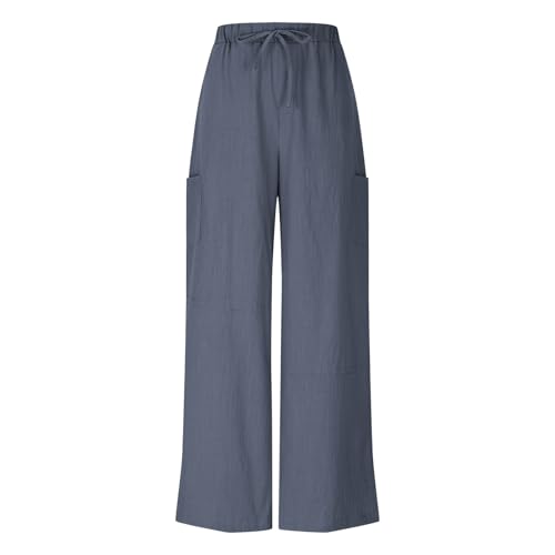 Palazzo Pants for Women Casual Baggy High Waist Wide Leg Drawstring Cargo Pant with 6 Pockets Casual Work Trousers3
