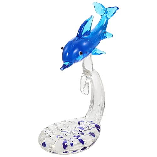 Garneck Home Decor Home Decor Blue Glass Dolphin Figurines Crystal Dolphin Statue Coastal Blown Galss Paperweight Sea Animal Ornament Nautical Home Office Decoration Front Door Decor Car Decorations #TOP19