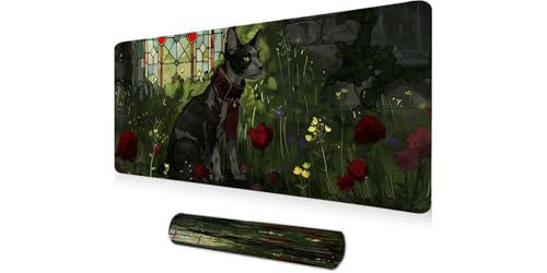Tapis de souris XXL 1200x600mm à motif de fleurs de chat avec base antidérapante