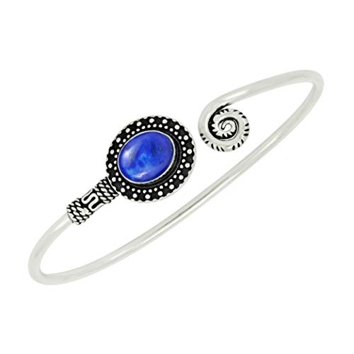Image of Natural Lapis Lazuli Cuff Bracelet for Women - Blue Stone September Birthstone Handmade Adjustable Open Bangle Jewelry - Christmas Birthday Gift for Her