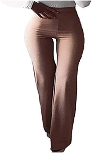 Hailouhai Pantalones Palazzo de pierna ancha para mujer, cintura alta, bodycon, pierna ancha, pantalones acampanados, pantalones elásticos, pantalones Cover