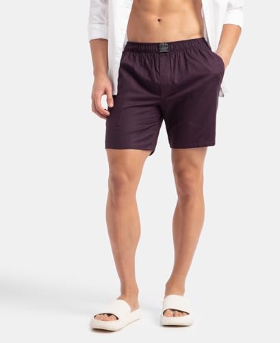 Image of Jockey HG18 Men's Tencel Lyocell Cotton Checkered Boxer Shorts with Side Pockets Potent Purple M
