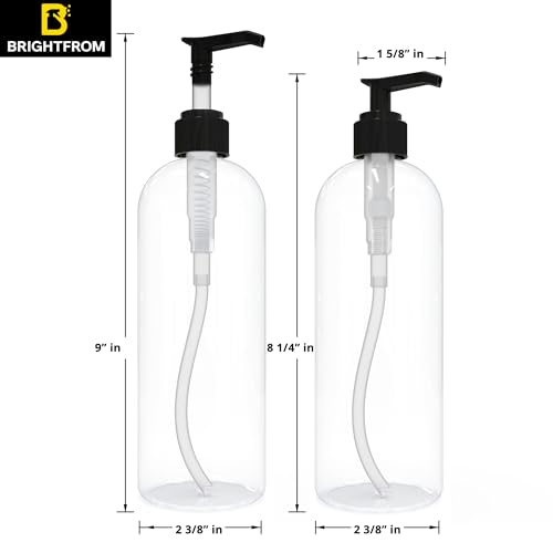 BRIGHTFROM Empty Lotion Pump Bottles, 16 OZ BPA-Free Refillable Plastic Containers, PETE1 Clear, Great for - Soap, Shampoo, Lotions, Liquid Body Soap, Creams and Massage Oil's - 2 Pack (Black)3