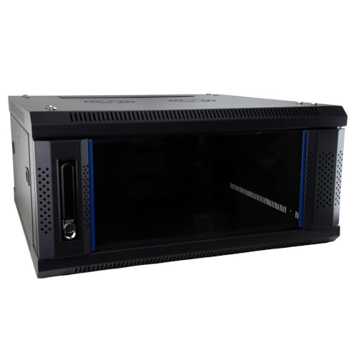 kenable Server Wall Mounted Data Cabinet 19 Inch Rack 4U 600x600mm Deep Flat Pack with Glass Door and Lock Black