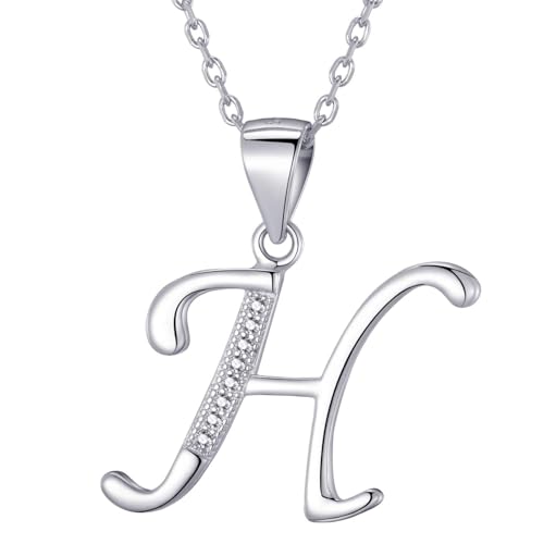 Morella Damen Halskette Silber mit Buchstabe H Anhänger 925 Silber rhodiniert mit Zirkoniasteinen weiß 45 cm