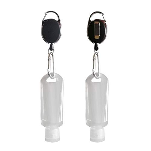 Towntrek 2 Pack Retractable Sanitizer Bottles Refillable Cosmetic Containers with Yoyo Clip Portable Travel Plastic Bottle with Pull Reel Keychain