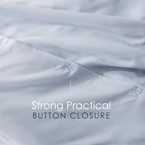 Image of Hearth & Harbor Ice Blue Duvet Cover with Fitted Sheet Twin Size | 3 Piece Soft Double Brushed Bedding Set, Button Closure, 1 Duvet Cover 68x90 Inches, 1 Fitted Sheet, 1 Pillow Sham
