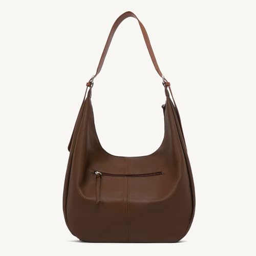 Image of NEWBELLA Women's Hobo Purse - Faux Leather Shoulder Bag & Tote Handbag, Spacious Work Bag for Commute & Daily Use (Coffee-Large Hobo)
