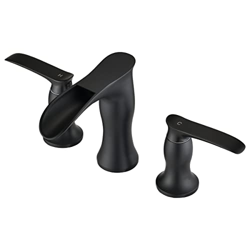 Robinet d'évier de salle de bain cascade noir mat 8 pouces haute résistance