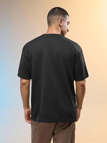 Image of TECHNOSPORT Men Printed Oversized Round Neck T-Shirt with COTFLEX, Dry Fit Sports Tee, Oversized Activewear T-Shirt for Gym, Running, Sports & Casual Wear