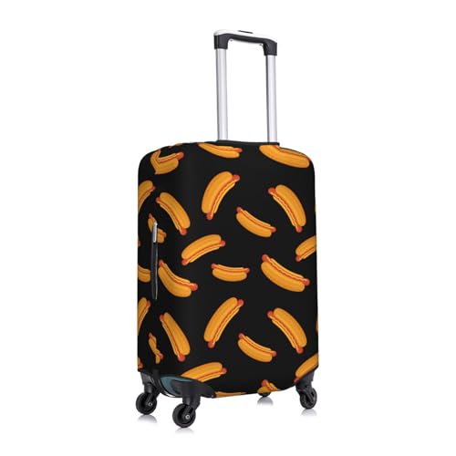 Cartoon Hot Dog Print Black Luggage Cover Protector Anti-Scratch Washable Fits 18-32 Inch Luggage-Small3