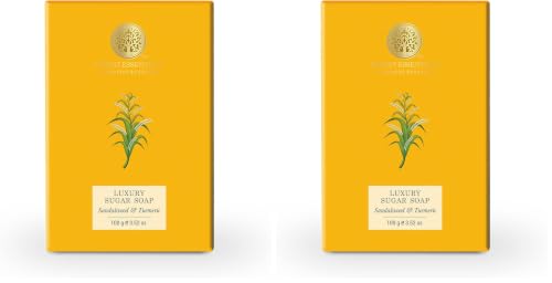 Image of Forest Essentials Sandalwood & Turmeric Soap | Ayurvedic Scented Handmade Bath Soap | Gently Cleanses & Softens Skin | With Natural Oils & Raw Cane Sugar (Pack of 2)