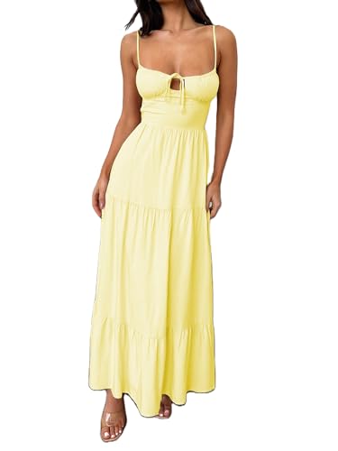 Image of Womens Y2k Long Dress Spaghetti Strap Low Cut Dress Casual Backless Flowy Maxi Dress Clubwear