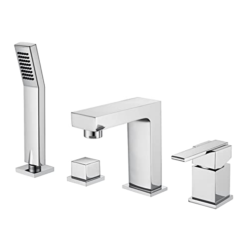 CPYGMXI 4 Hole Bath Mixer Tap with Hand Shower Bathtub Mixer Tap Shower Hand Bath Shower Bathroom 4 Holes Tub Tap for Bathroom B