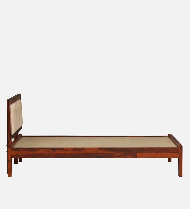 Image of Solid Sheesham Wood Pearl Single Bed Without Storage | Wooden Single Bed Cot Palang Furniture for Bedroom Living Room Home and Hotel (Honey Oak Finish)