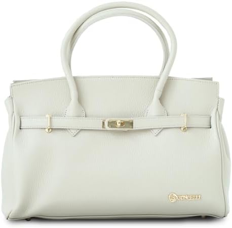 Baroncelli Leather Tote Handbag, Large Size with Gold Hardware, Multiple Compartments