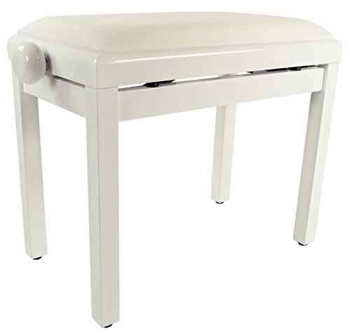 Gearlux Adjustable Piano Bench with Velvet Top - White Gloss
