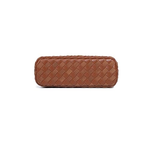 Image of Mini Woven Crossbody Purse Square Box Bags Top-Handle Tote Handbag Shoulder Bag Cute Satchels Trendy (Suede Brown)
