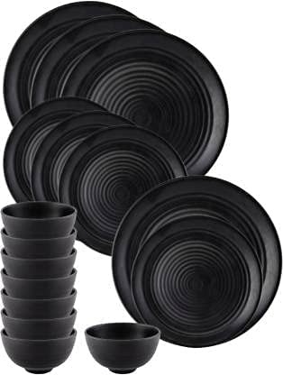 Service de table 16 pièces mélamine noir Goodhomes vaisselle micro-ondes