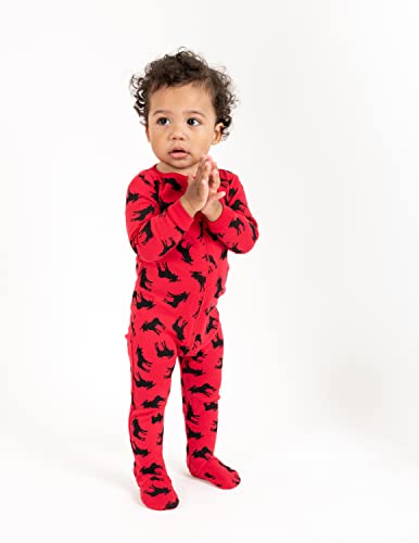 Leveret Kids Black Moose Baby Boys Girls Footed Pajamas Sleeper Christmas Pjs 100% Cotton (Size 12-18 Months)3