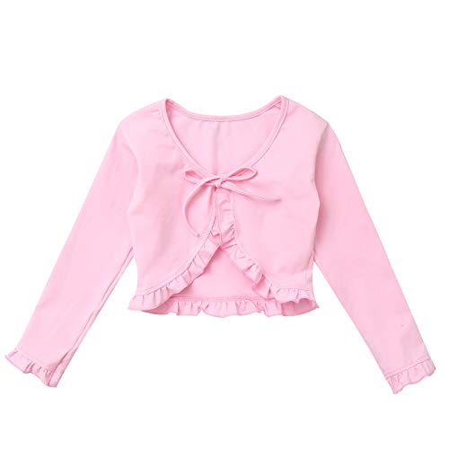Kids Girls Knit Wrap Top Warm-up Crop Top Coat Ballet Dance Cardigan Long Sleeve Gymnastics Sweaters Pink 103