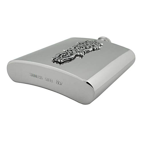Mullingar Pewter Stainless Steel Whiskey Flask With Pewter Celtic Design #TOP1
