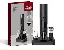 Abridor de Vinho Elétrico a pilha kit Premium – Saca-Rolhas Automático com Cortador de Lacre, Bico Dosador e Tampa à Vácuo | Presente Sofisticado para Amantes de Vinho