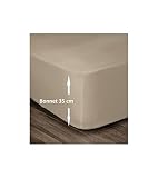 LOVELY HOME Drap Housse 100% Coton 180x200cm - Bonnet 35cm - Beige