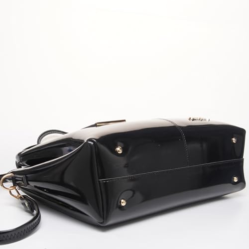 Image of Carrylux Women's Top Handle Bag | Hand Held bag | Stylish Patent Synthetic Leather Handbag with Dual Handles & Detachable Sling Strap | Beige Shoulder Purse for Work & Casual Outings