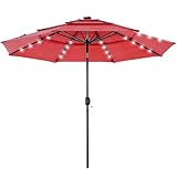 DUMOS 10FT 3-Tier Patio Outdoor Umbrella with Solar 32 LED Lights and Tilt Adjustment for Garden Deck Backyard Pool and Beach