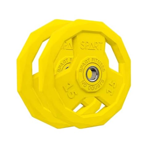 SPART Color Coded Weight Plate 1-Inch Rubber Coated Standard Grip Plate for Barbell,Solid Cast Iron Weight Plates for Strength Training,Weightlifting,Crossfit, Fit All 25/28mm Barbells, 15LB, Pair Cover