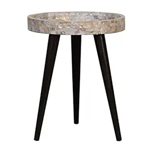 Artisan Furniture Table, Mango Wood, Walnut + Shell Inlay, One Size