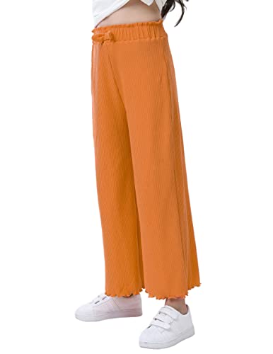 V.&Grin Girls Wide-Leg Pants, Flowy Lounge Palazzo Ribbed Knit Pants For Girls 7-16 Years(Orange S) #TOP2