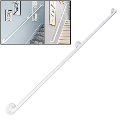 Barandilla de escalera de 30 cm a 300 cm para interiores y exteriores, hierro forjado de metal blanco para escalones y elegante longitud de 210 cm, perfecta para seguridad y apoyo